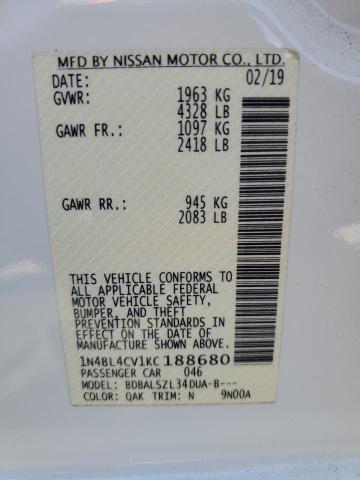 1N4BL4CV1KC188680 - 2019 NISSAN ALTIMA SR Beyaz fotoğraf 13