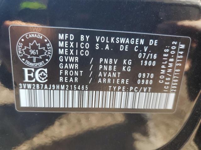 3VW2B7AJ9HM215465 - 2017 VOLKSWAGEN JETTA S BLACK photo 13
