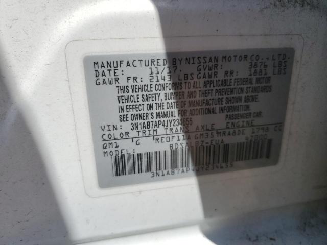 3N1AB7AP4JY234655 - 2018 NISSAN SENTRA S WHITE photo 12