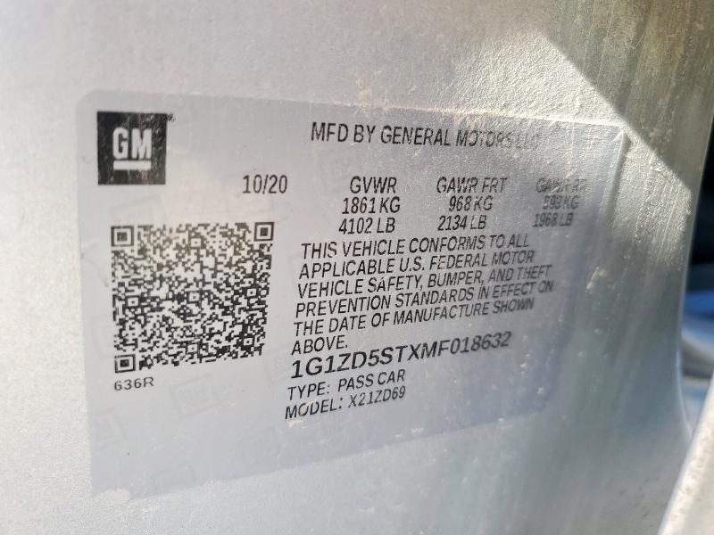 1G1ZD5STXMF018632 - 2021 CHEVROLET MALIBU LT ვერცხლისფერი ფოტო 13