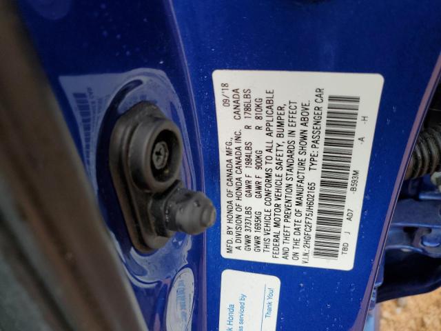 2HGFC2F75JH602165 - 2018 HONDA CIVIC EX 蓝色 照片 12