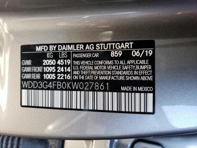 WDD3G4FB0KW027861 - 2019 MERCEDES-BENZ A 220 4MATIC GRAY photo 12