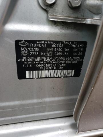 KMHFC46F27A172406 - 2007 HYUNDAI AZERA SE SILVER photo 12