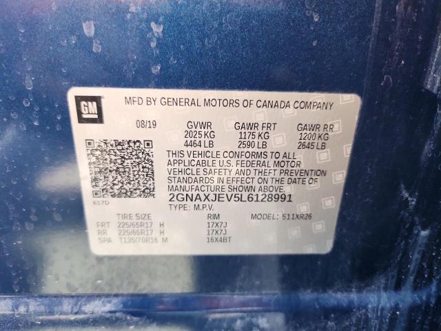 2GNAXJEV5L6128991 - 2020 CHEVROLET EQUINOX LT BLUE photo 12