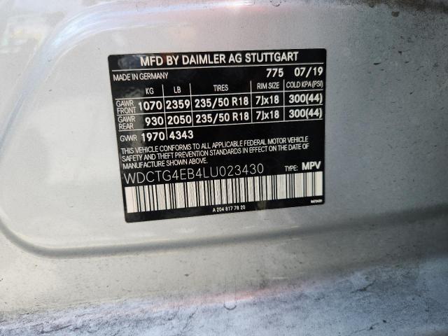 WDCTG4EB4LU023430 - 2020 MERCEDES-BENZ GLA 250 SILVER photo 13