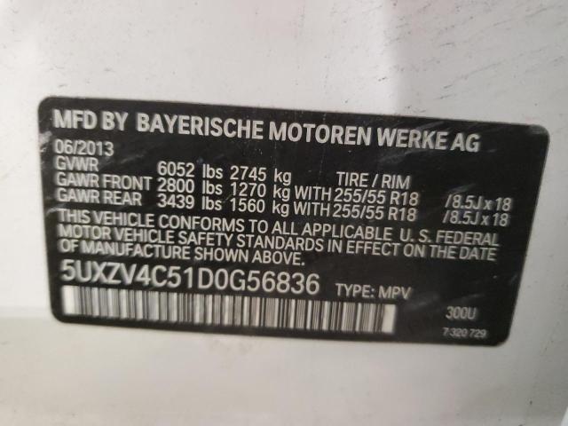 5UXZV4C51D0G56836 - 2013 BMW X5 XDRIVE35I WHITE photo 14