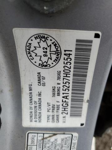 2HGFA15257H025541 - 2007 HONDA CIVIC DX SILVER photo 12