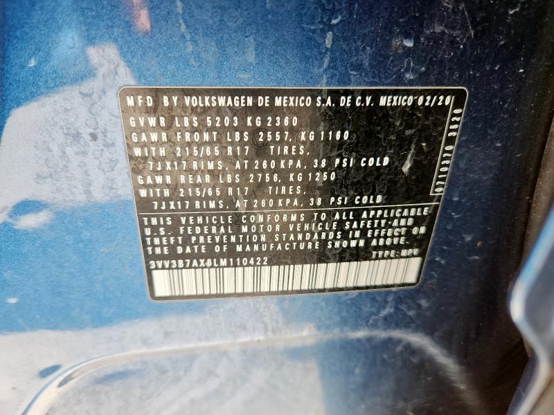 3VV3B7AX6LM110422 - 2020 VOLKSWAGEN TIGUAN SE 蓝色 照片 13
