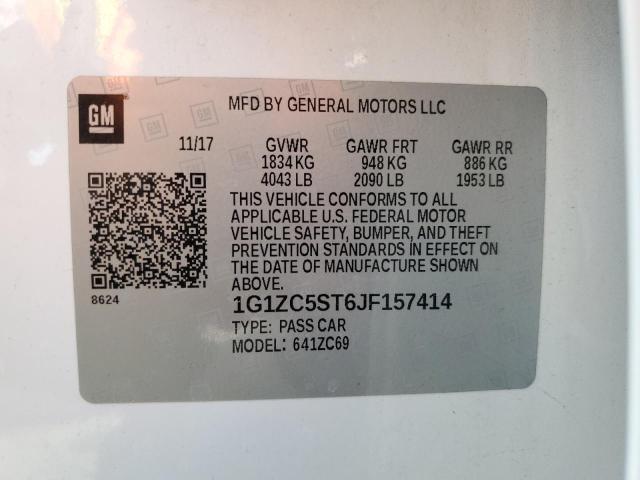 1G1ZC5ST6JF157414 - 2018 CHEVROLET MALIBU LS Beyaz fotoğraf 12