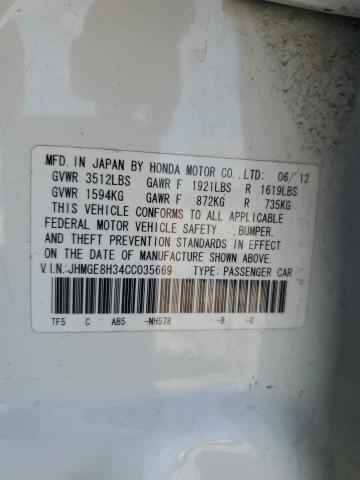 JHMGE8H34CC035669 - 2012 HONDA FIT WHITE photo 13