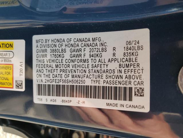 2HGFE2F56SH506250 - 2025 HONDA CIVIC SPORT 蓝色 照片 12