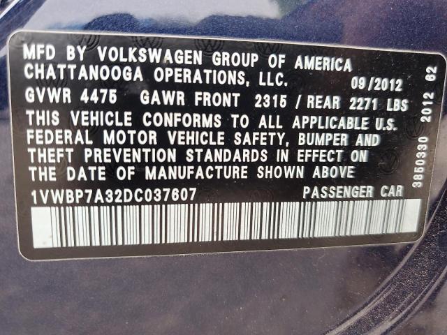 1VWBP7A32DC037607 - 2013 VOLKSWAGEN PASSAT SE 蓝色 照片 13