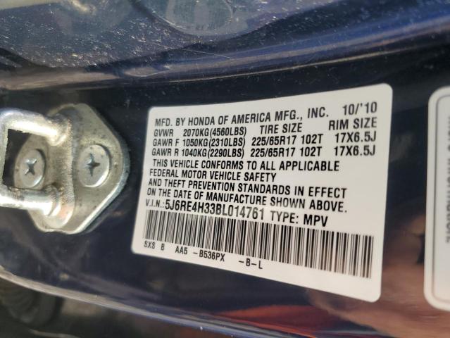 5J6RE4H33BL014761 - 2011 HONDA CR-V LX Синій фото 13