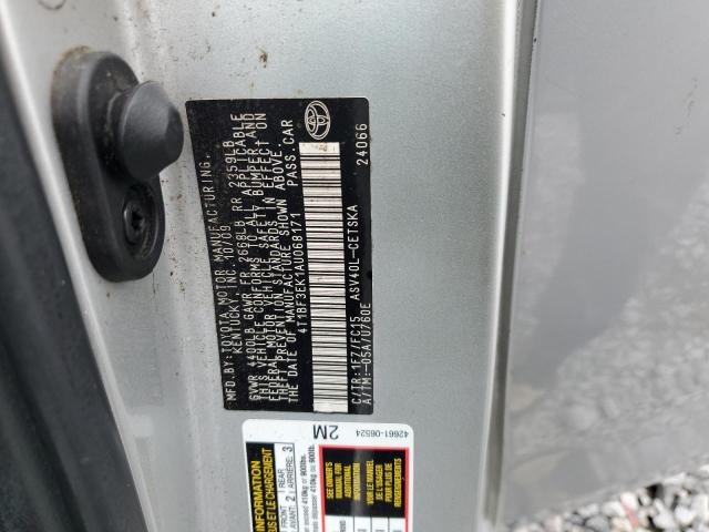 4T1BF3EK1AU068171 - 2010 TOYOTA CAMRY BASE SILVER photo 12