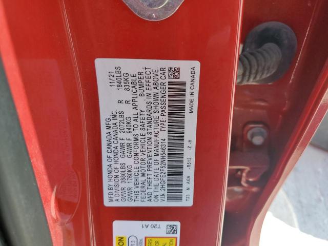 2HGFE2F52NH546314 - 2022 HONDA CIVIC SPORT 红色 照片 12