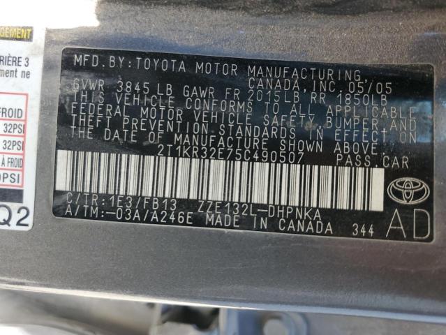 2T1KR32E75C490507 - 2005 TOYOTA COROLLA MA XR GRAY photo 13
