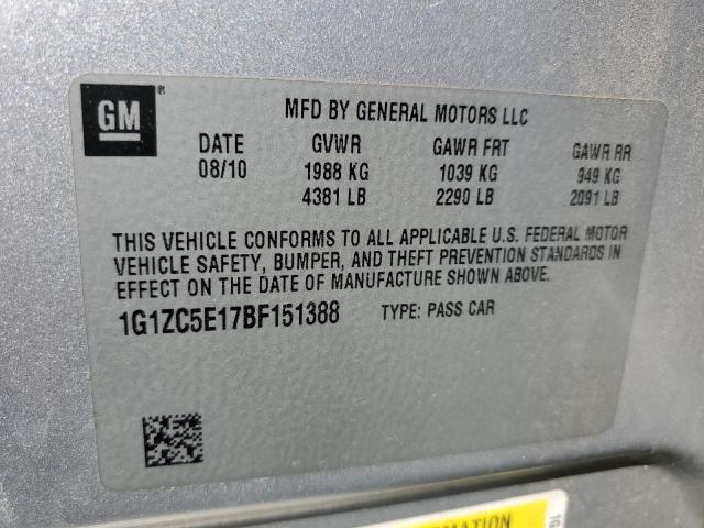 1G1ZC5E17BF151388 - 2011 CHEVROLET MALIBU 1LT SILVER photo 12