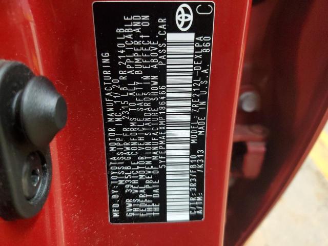 5YFEPMAEXMP186466 - 2021 TOYOTA COROLLA LE 红色 照片 12