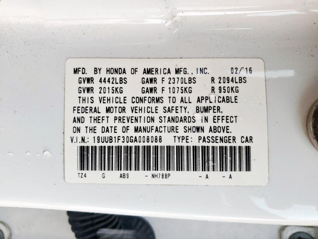 19UUB1F30GA008088 - 2016 ACURA TLX WHITE photo 12
