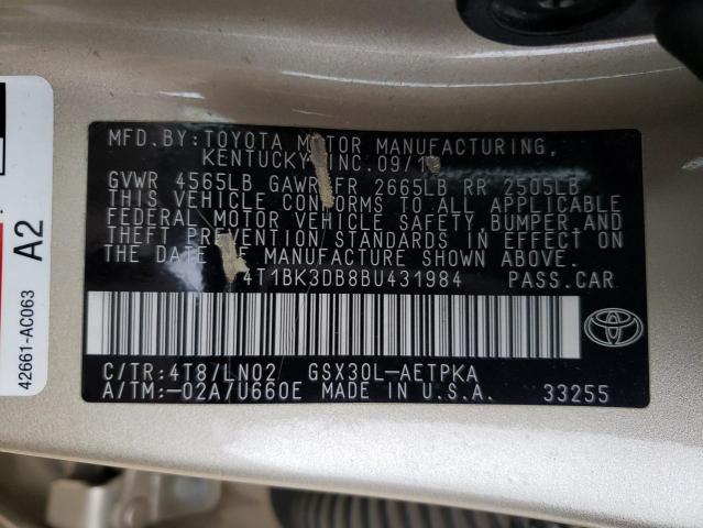 4T1BK3DB8BU431984 - 2011 TOYOTA AVALON BASE ოქროსფერი ფოტო 13