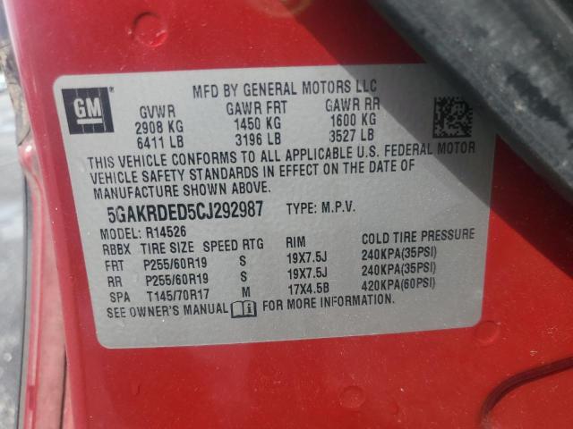 5GAKRDED5CJ292987 - 2012 BUICK ENCLAVE RED photo 13