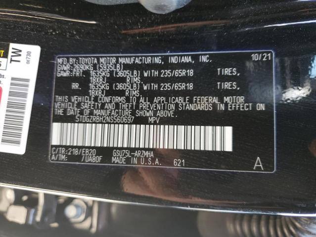 5TDGZRBH2NS560697 - 2022 TOYOTA HIGHLANDER XLE 黑色 照片 14