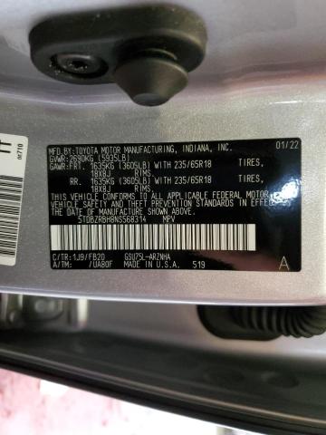 5TDBZRBH8NS568314 - 2022 TOYOTA HIGHLANDER L GRAY photo 14