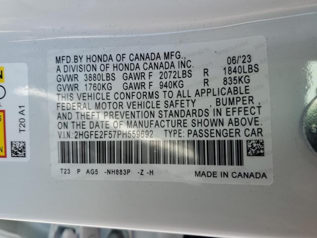 2HGFE2F57PH559692 - 2023 HONDA CIVIC SPORT თეთრი ფოტო 12