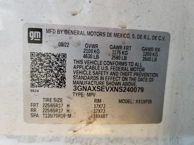 3GNAXSEVXNS240079 - 2022 CHEVROLET EQUINOX LS Beyaz fotoğraf 14