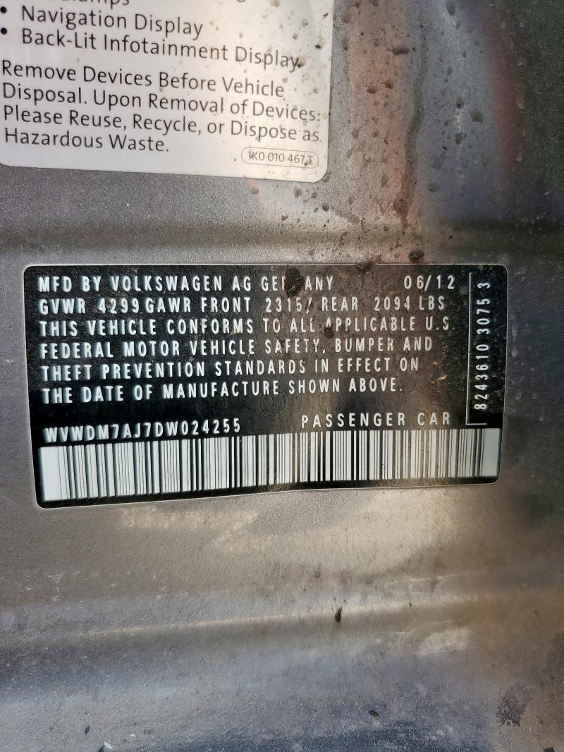 WVWDM7AJ7DW024255 - 2013 VOLKSWAGEN GOLF 灰色 照片 12