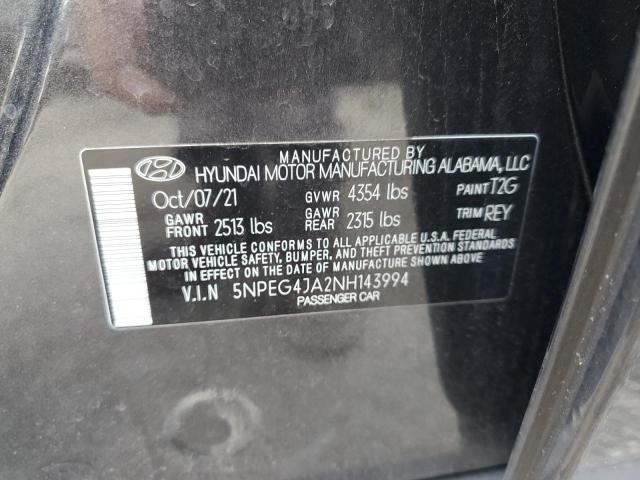 5NPEG4JA2NH143994 - 2022 HYUNDAI SONATA SE GRAY photo 12