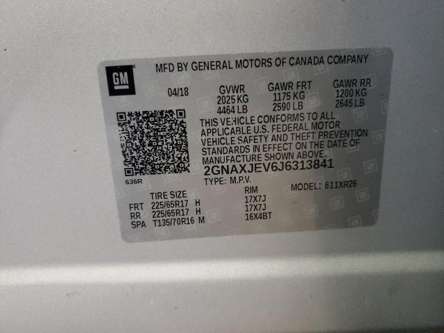 2GNAXJEV6J6313841 - 2018 CHEVROLET EQUINOX LT SILVER photo 13