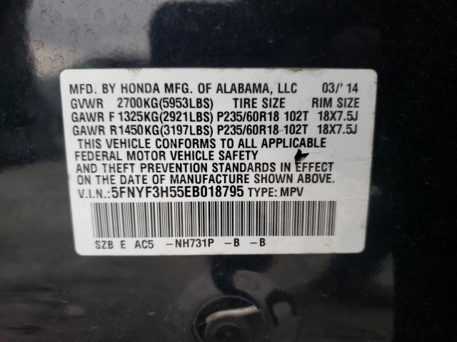 5FNYF3H55EB018795 - 2014 HONDA PILOT EXL BLACK photo 13