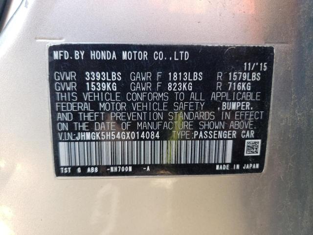 JHMGK5H54GX014084 - 2016 HONDA FIT LX SILVER photo 12