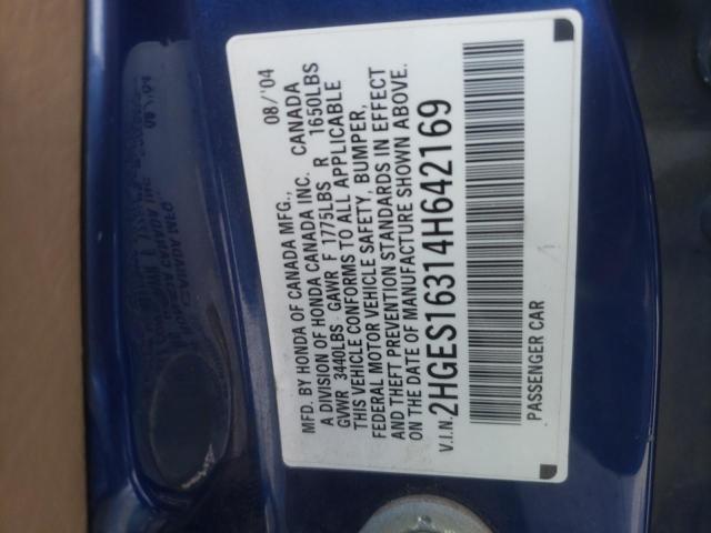 2HGES16314H642169 - 2004 HONDA CIVIC DX VP BLUE photo 12