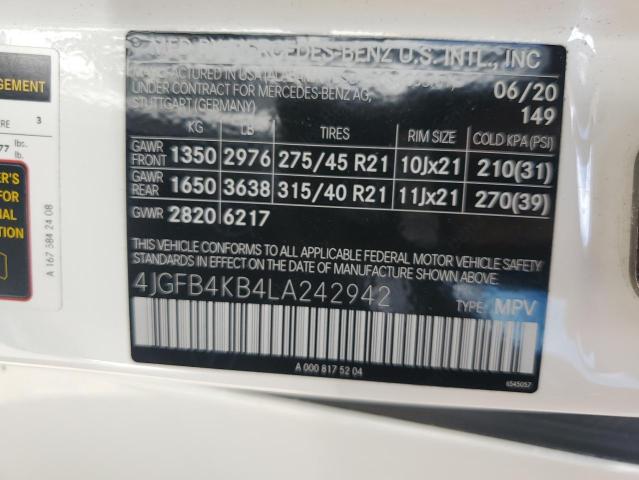 4JGFB4KB4LA242942 - 2020 MERCEDES-BENZ GLE 350 4MATIC WHITE photo 12