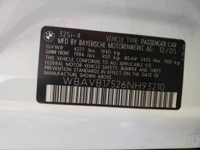 WBAVB17526NH93210 - 2006 BMW 325 I AUTOMATIC WHITE photo 13