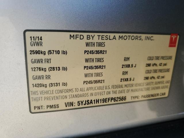 5YJSA1H19EFP62566 - 2014 TESLA MODEL S SILVER photo 13