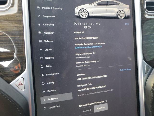 5YJSA1H19EFP62566 - 2014 TESLA MODEL S SILVER photo 9