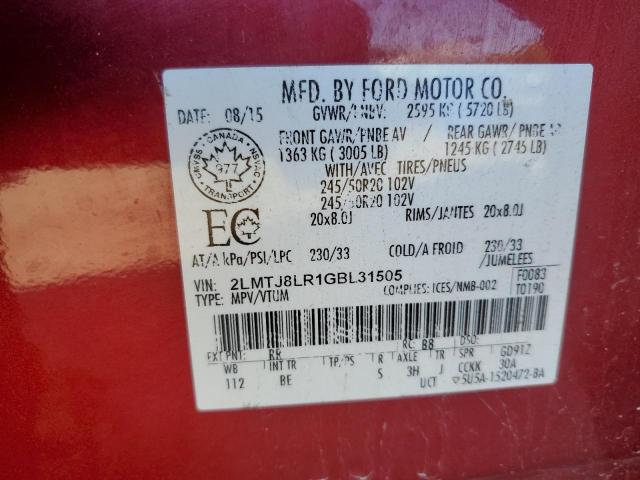 2LMTJ8LR1GBL31505 - 2016 LINCOLN MKX RESERVE RED photo 13