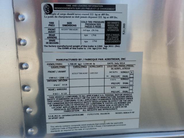 1STHRAC15FJ531380 - 2015 AIRS TRAILER 银色 照片 10