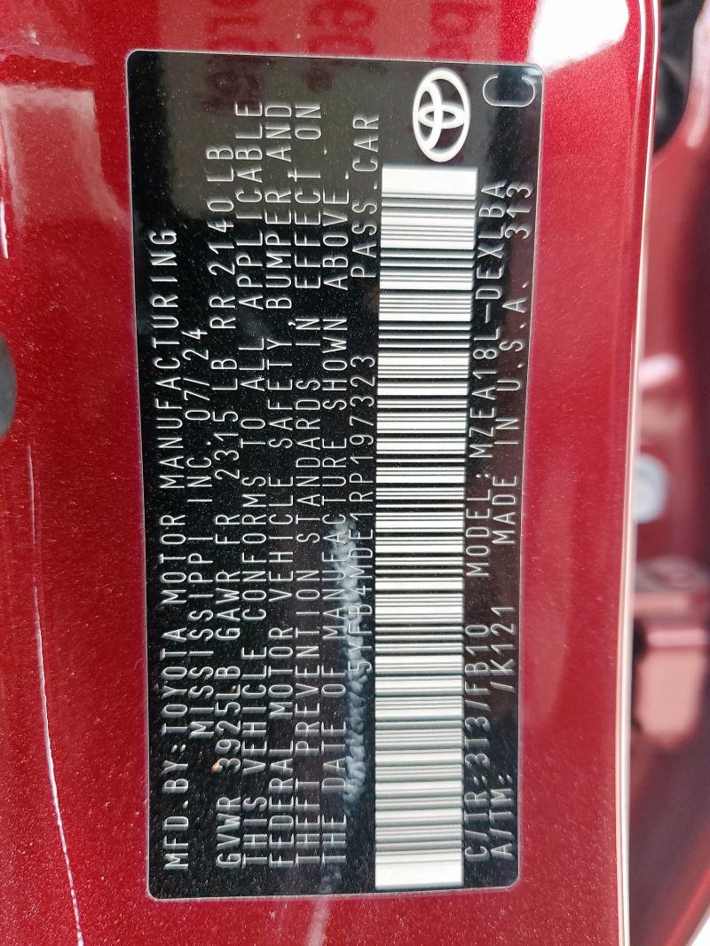 5YFB4MDE1RP197323 - 2024 TOYOTA COROLLA LE RED photo 13