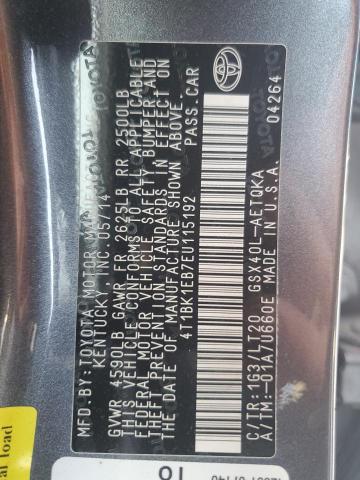 4T1BK1EB7EU115192 - 2014 TOYOTA AVALON BASE 灰色 照片 12