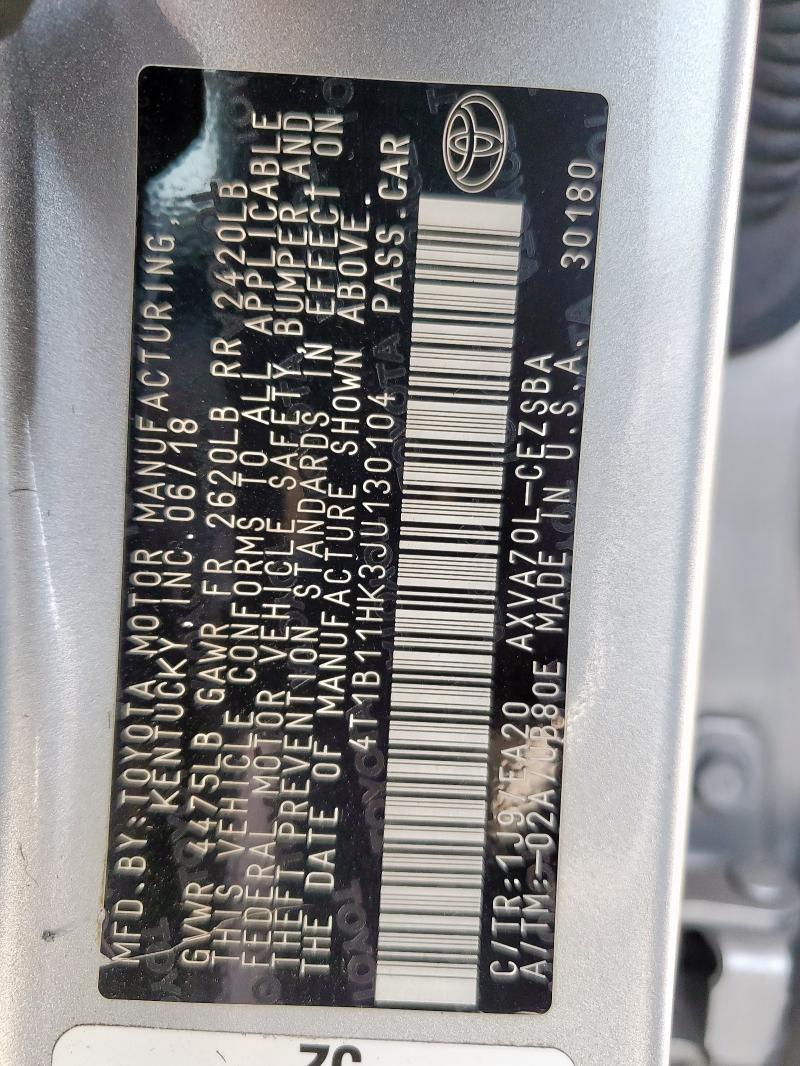 4T1B11HK3JU130104 - 2018 TOYOTA CAMRY L SILVER photo 13