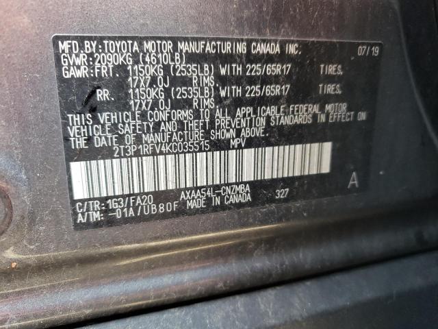 2T3P1RFV4KC035515 - 2019 TOYOTA RAV4 XLE Gri fotoğraf 14
