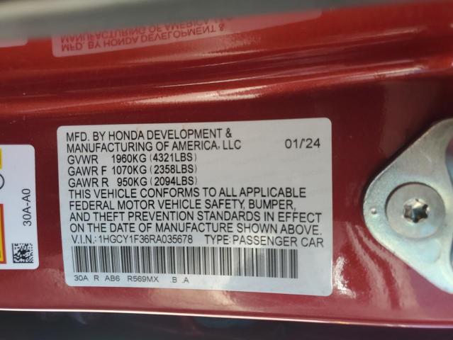 1HGCY1F36RA035678 - 2024 HONDA ACCORD EX RED photo 22