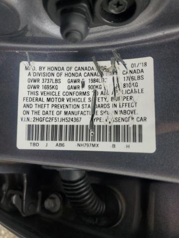 2HGFC2F51JH524367 - 2018 HONDA CIVIC LX رمادي صورة 12