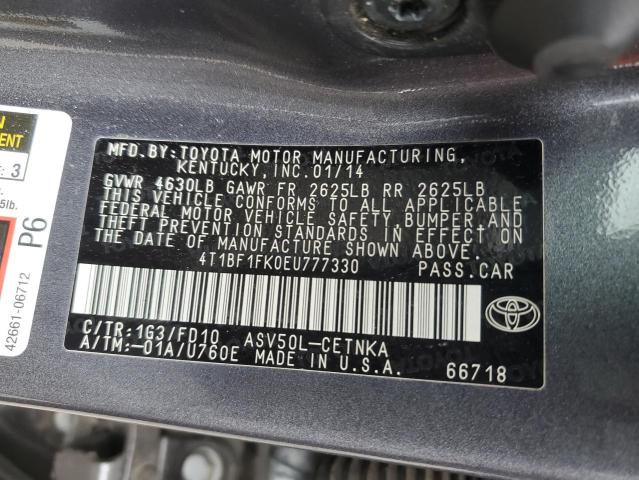 4T1BF1FK0EU777330 - 2014 TOYOTA CAMRY L 灰色 照片 12