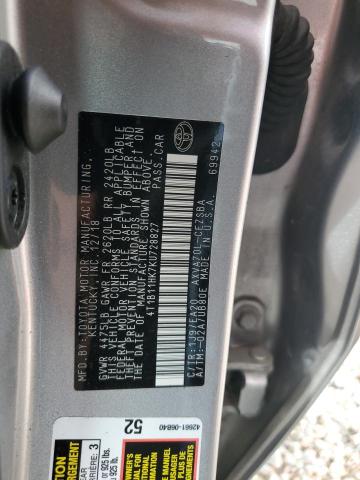 4T1B11HK7KU728827 - 2019 TOYOTA CAMRY L ვერცხლისფერი ფოტო 12