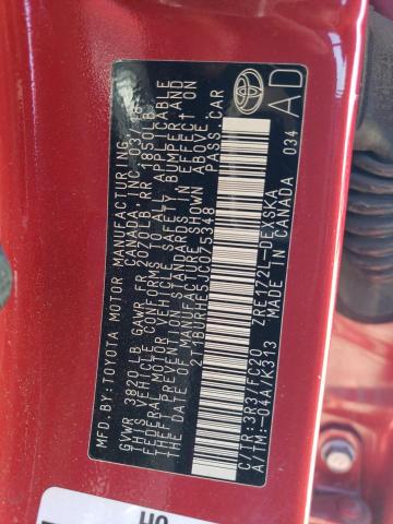 2T1BURHE5JC075348 - 2018 TOYOTA COROLLA L RED photo 12